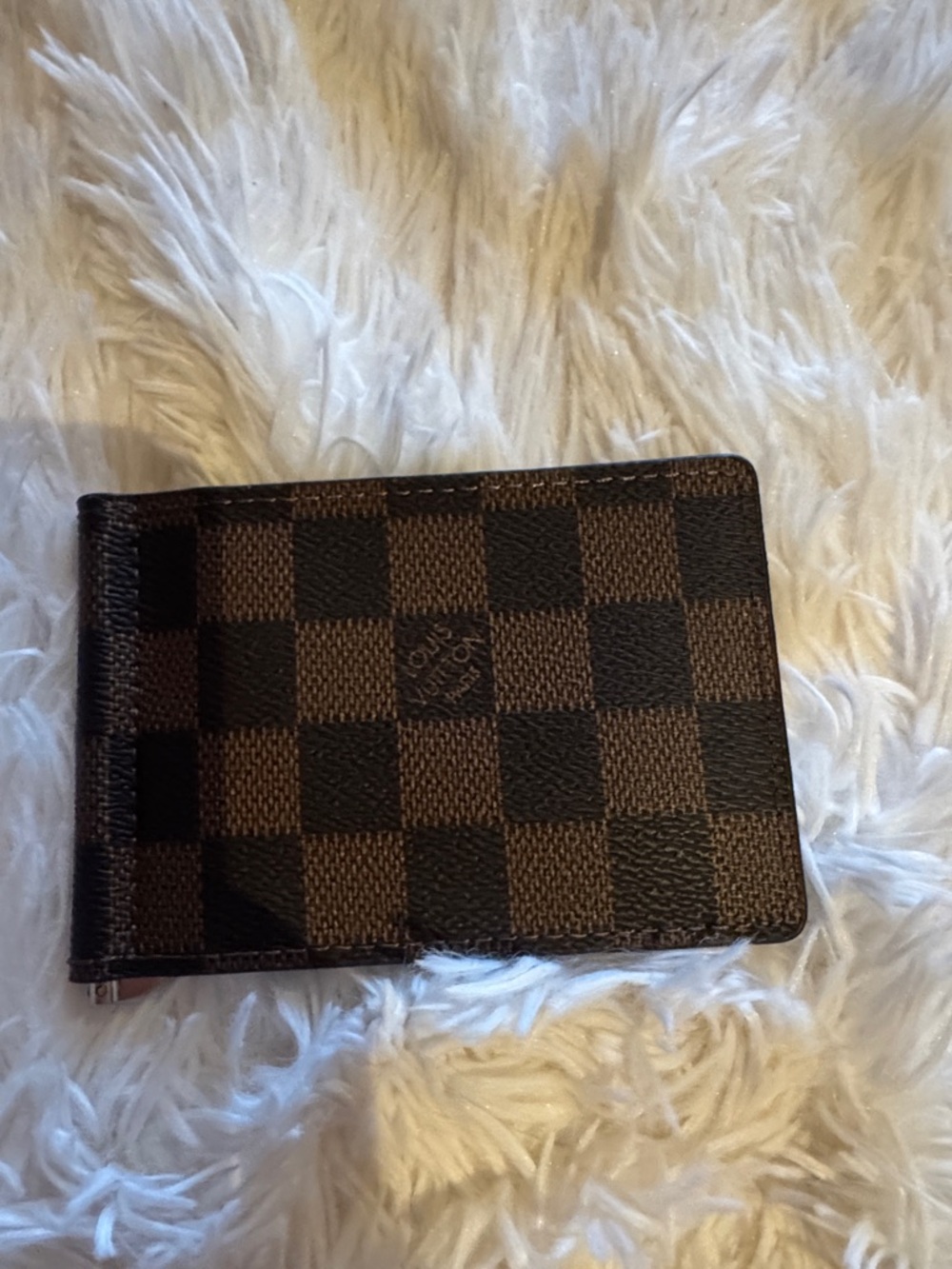Brown Checkered Money Clip Wallet